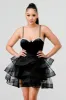 LUXE VELVET EMBELLISHED BUST SHEER RUFFLE DRESS sold by privy