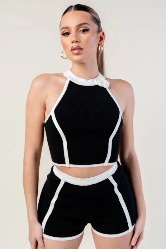 PS9697C-W / CHIC SWEATER KNIT ROSETTE TANK TOP & SHORTS SET sold by privy