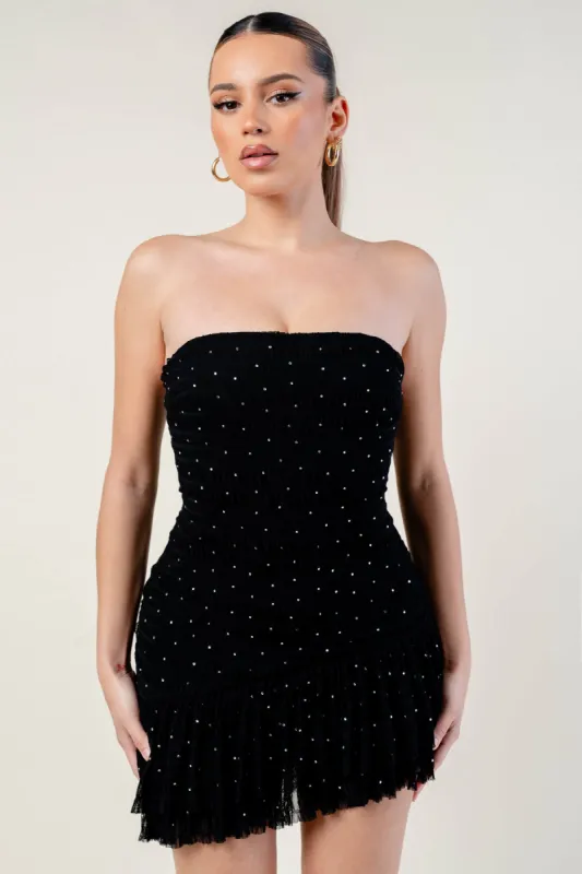LUXE RHINESTONES EMBELLISHED MESH TUBE MINI DRESS sold by privy