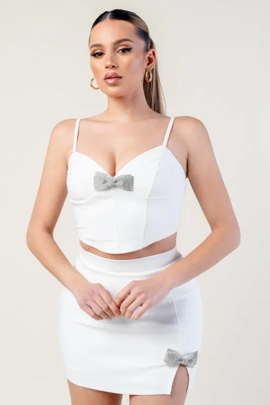 THICK STRETCH RHINESTONE BOW TANK TOP & SKIRT SETS sold by privy