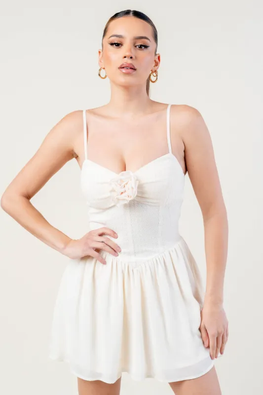 PD78036S / FLORAL-DETAIL SWEETHEART SPAGHETTI STRAP MINI DRESS made by privy