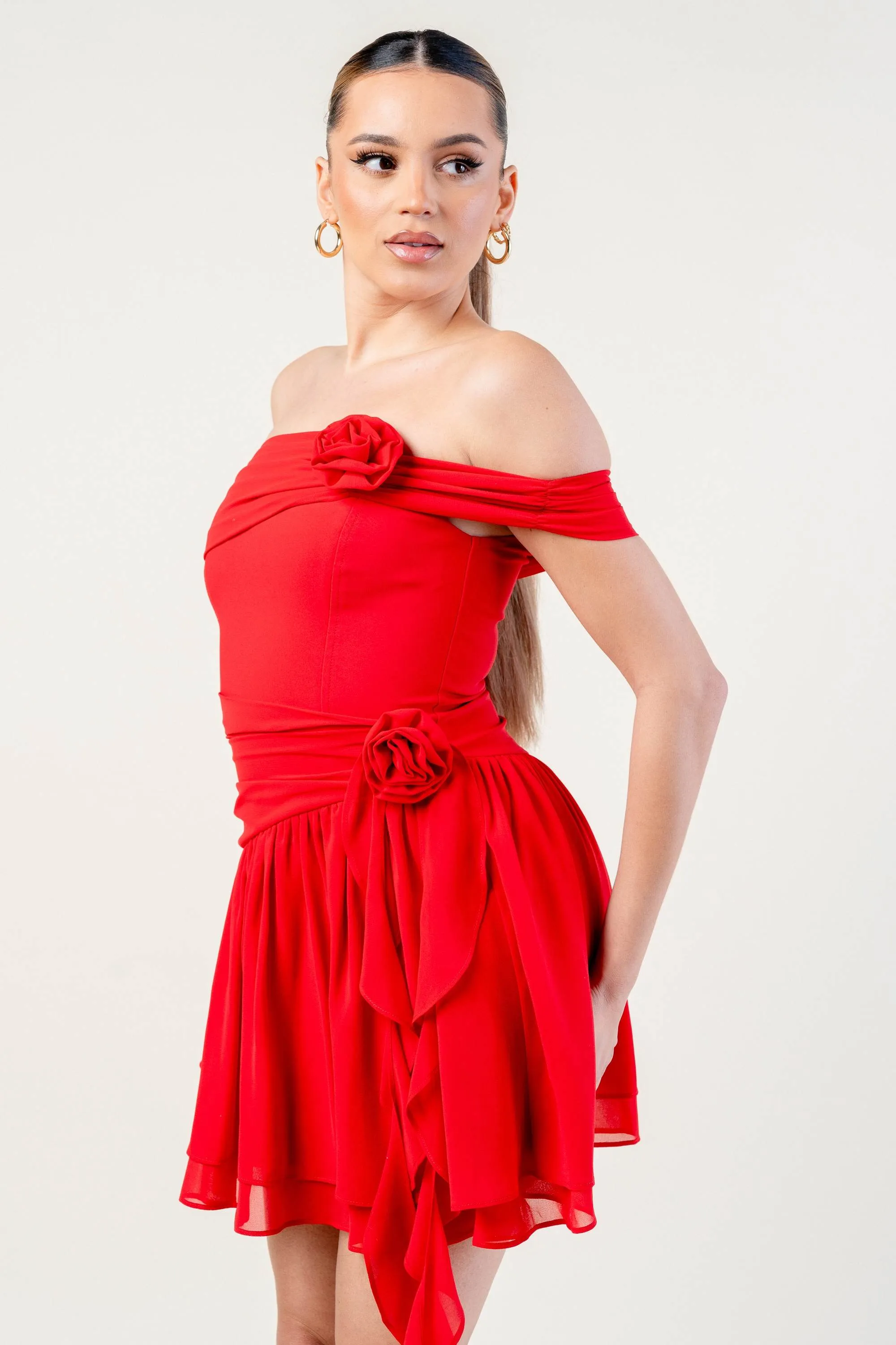 PD77753BST / ROSETTES CHELSEA CHIFFON OFF SHOULDER MINI DRESS sold by privy product image thumbnail 3