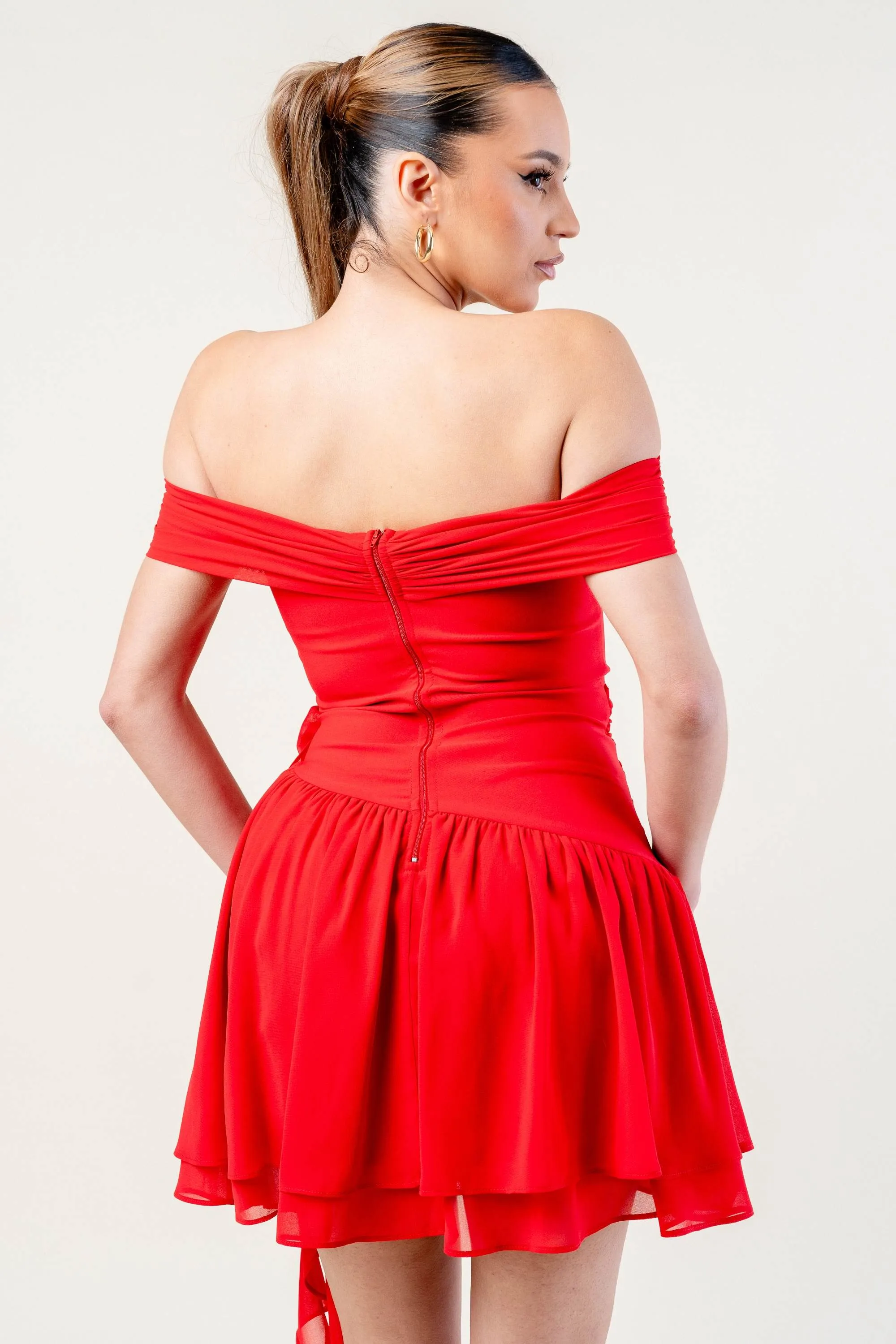 PD77753BST / ROSETTES CHELSEA CHIFFON OFF SHOULDER MINI DRESS sold by privy product image thumbnail 4