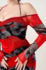 ABSTRACT ROSE PRINT MESH OFF SHOULDER MINI DRESS sold by privy