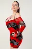 ABSTRACT ROSE PRINT MESH OFF SHOULDER MINI DRESS sold by privy