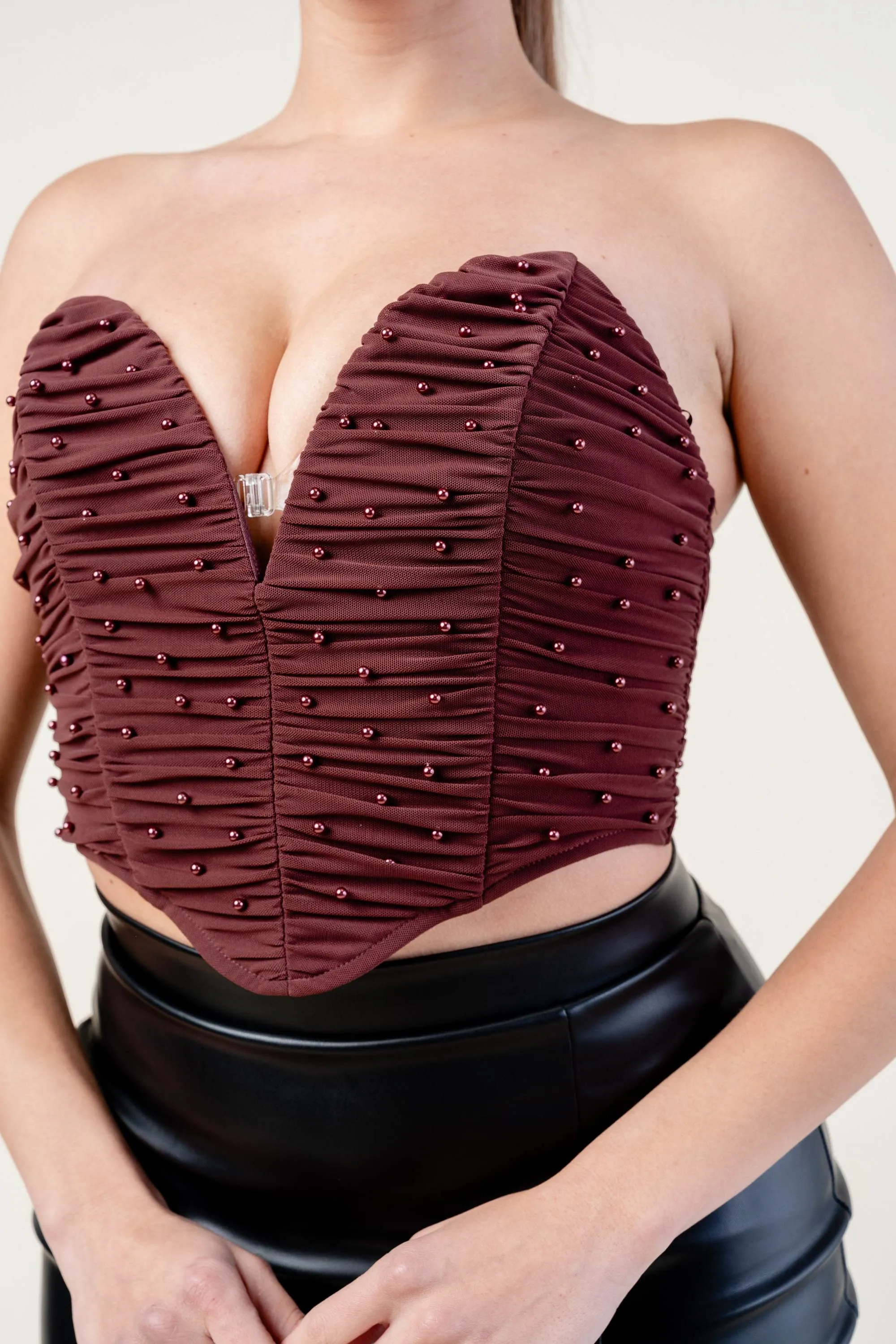 LUXE PEARL MESH HEART SHAPED BUSTIER CROPPED TOP sold by privy product image thumbnail 5