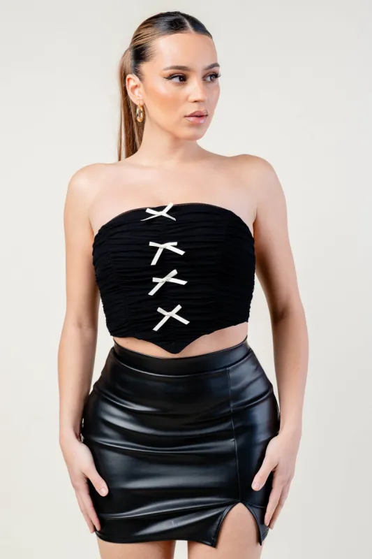 SEXY RUCHED MESH LITTLE BOWS DOWN DETAILS BUSTIER sold by privy