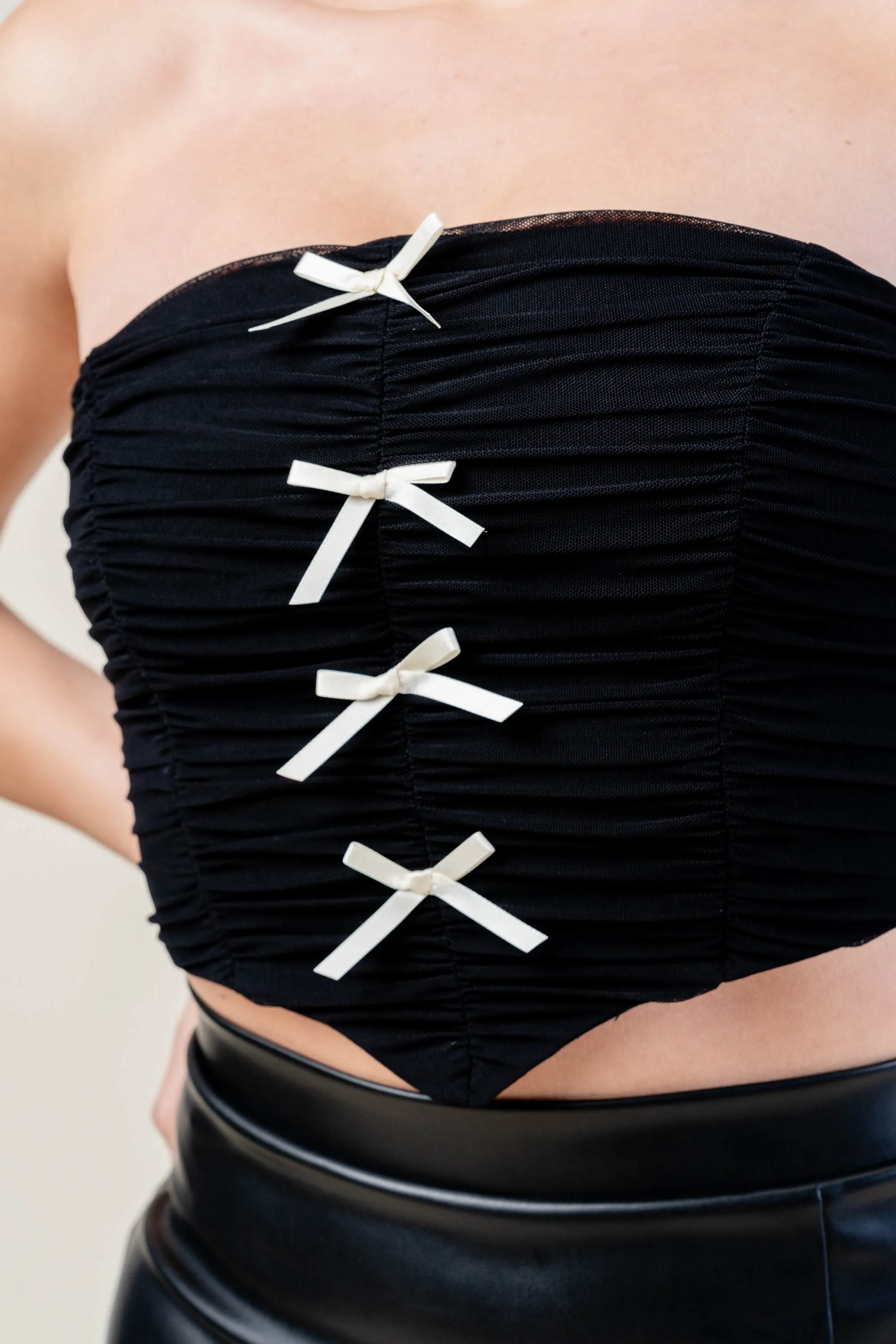 SEXY RUCHED MESH LITTLE BOWS DOWN DETAILS BUSTIER sold by privy product image thumbnail 5