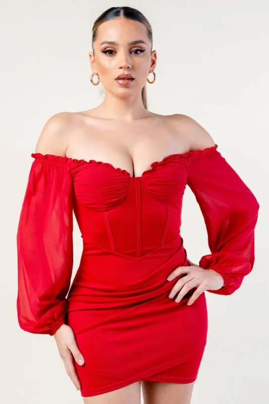 LUXE MESH SWEETHEART OFF SHOULDER MINI DRESS sold by privy