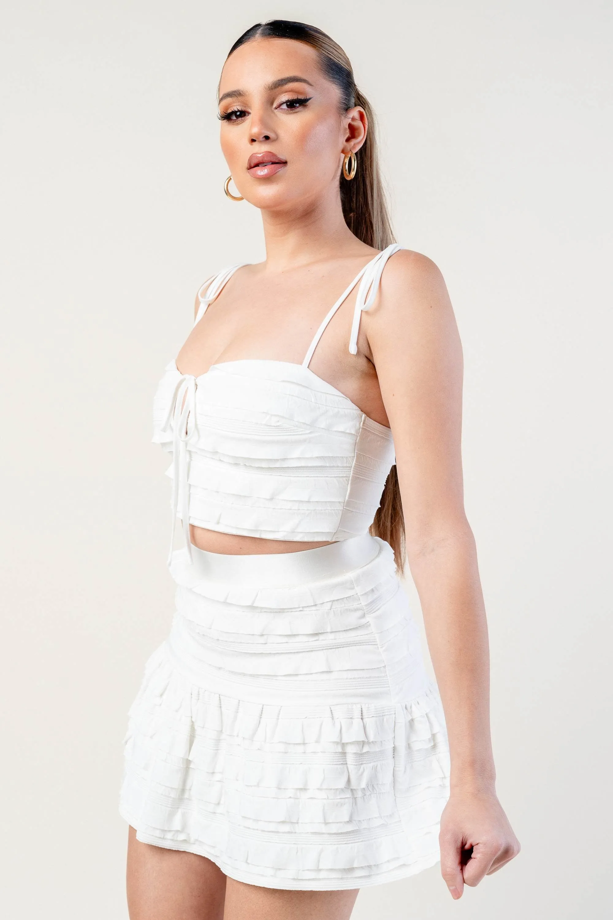 PS9689S-W / RUFFLE KNIT BOW STRAPS CAMI TANK TOP & SKIRT SETS sold by privy product image thumbnail 2