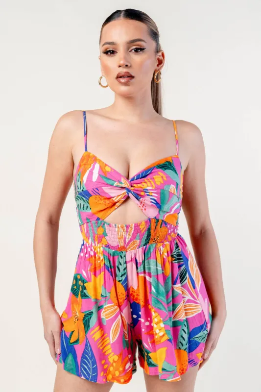 EDGE TROPICAL PRINT SWEETHEART CUTOUT ROMPER sold by privy
