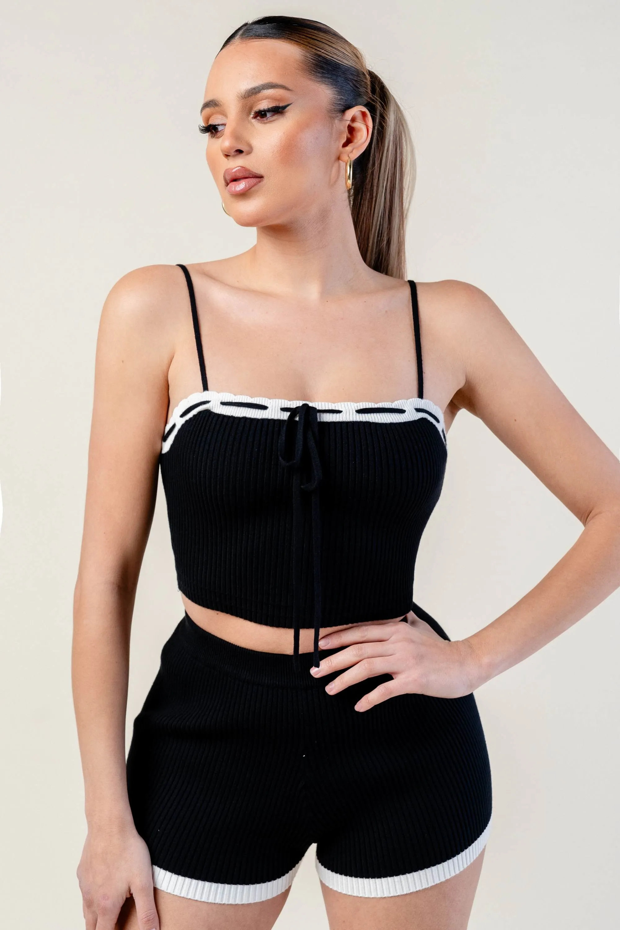 PS9707B-W / TWO TONE RIB SWEATER CAMI TANK TOP & SHORTS SET sold by privy product image thumbnail 5