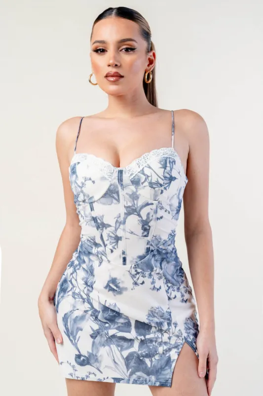 PD78278NST / LUXE FLORAL MESH LACE TRIM SWEETHEART MINI DRESS sold by privy