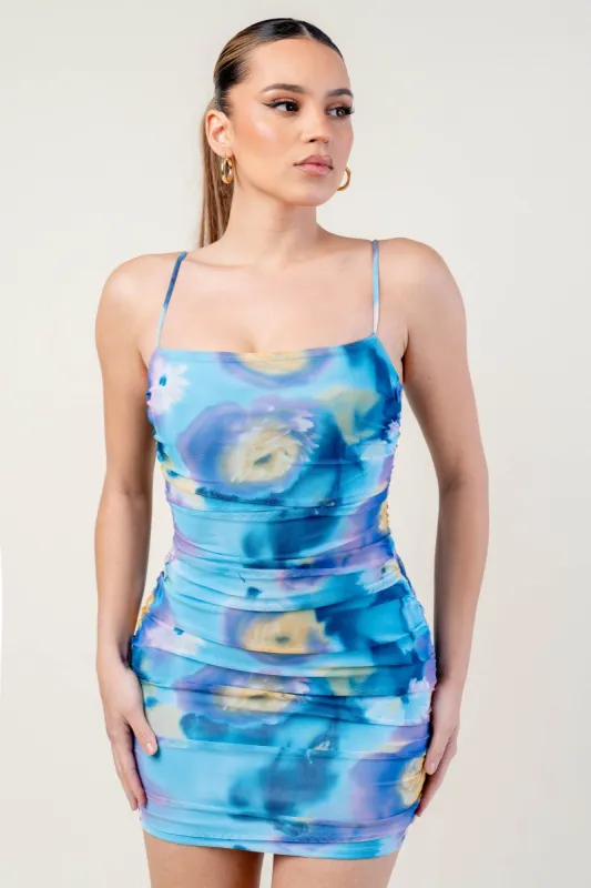 SEXY TIE DYE PRINTED MESH BODYCON TANK MINI DRESS sold by privy