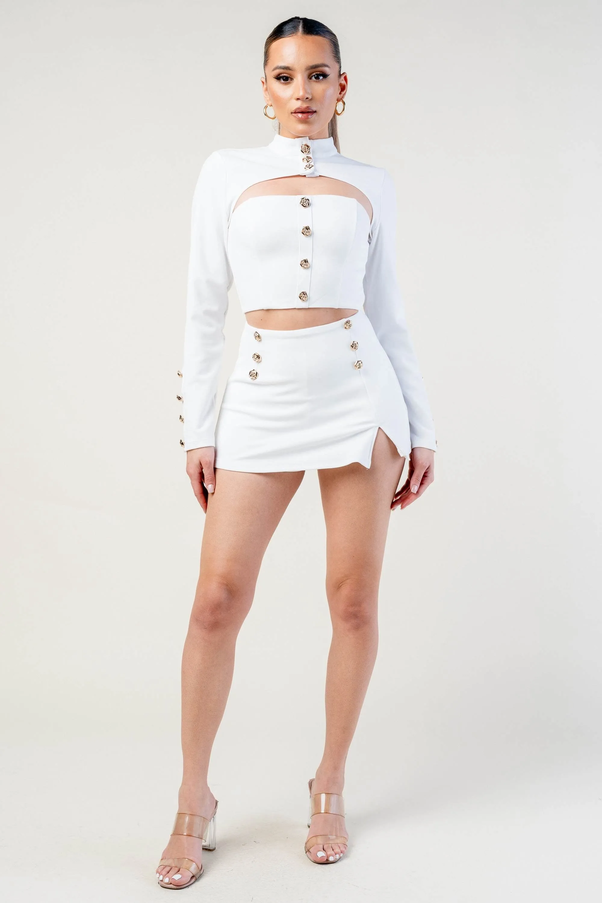 LUXE BUTTON DOWN BOLERO CROP TOP & MINI SKIRT SETS sold by privy product image thumbnail 5