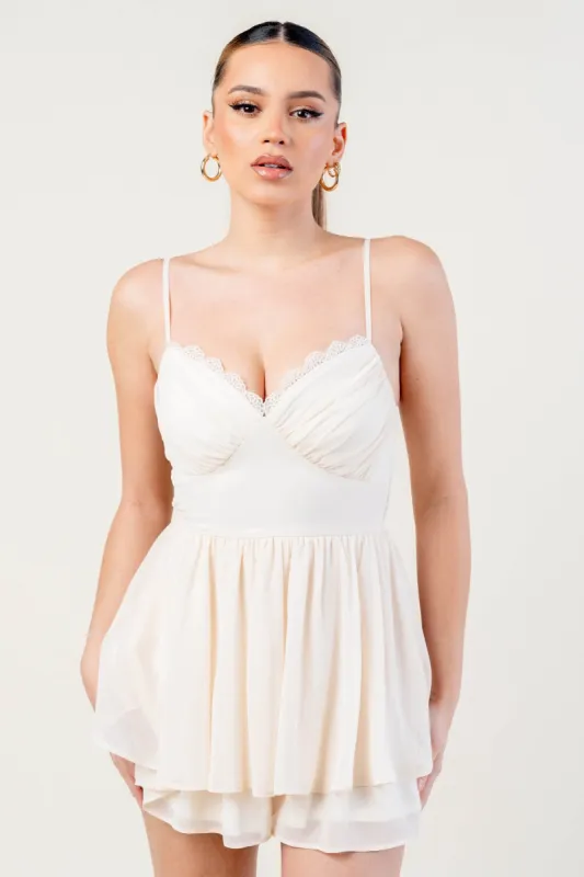 ADORABLE CHIFFON LACE TRIM SWEETHEART SKATER ROMPER sold by privy