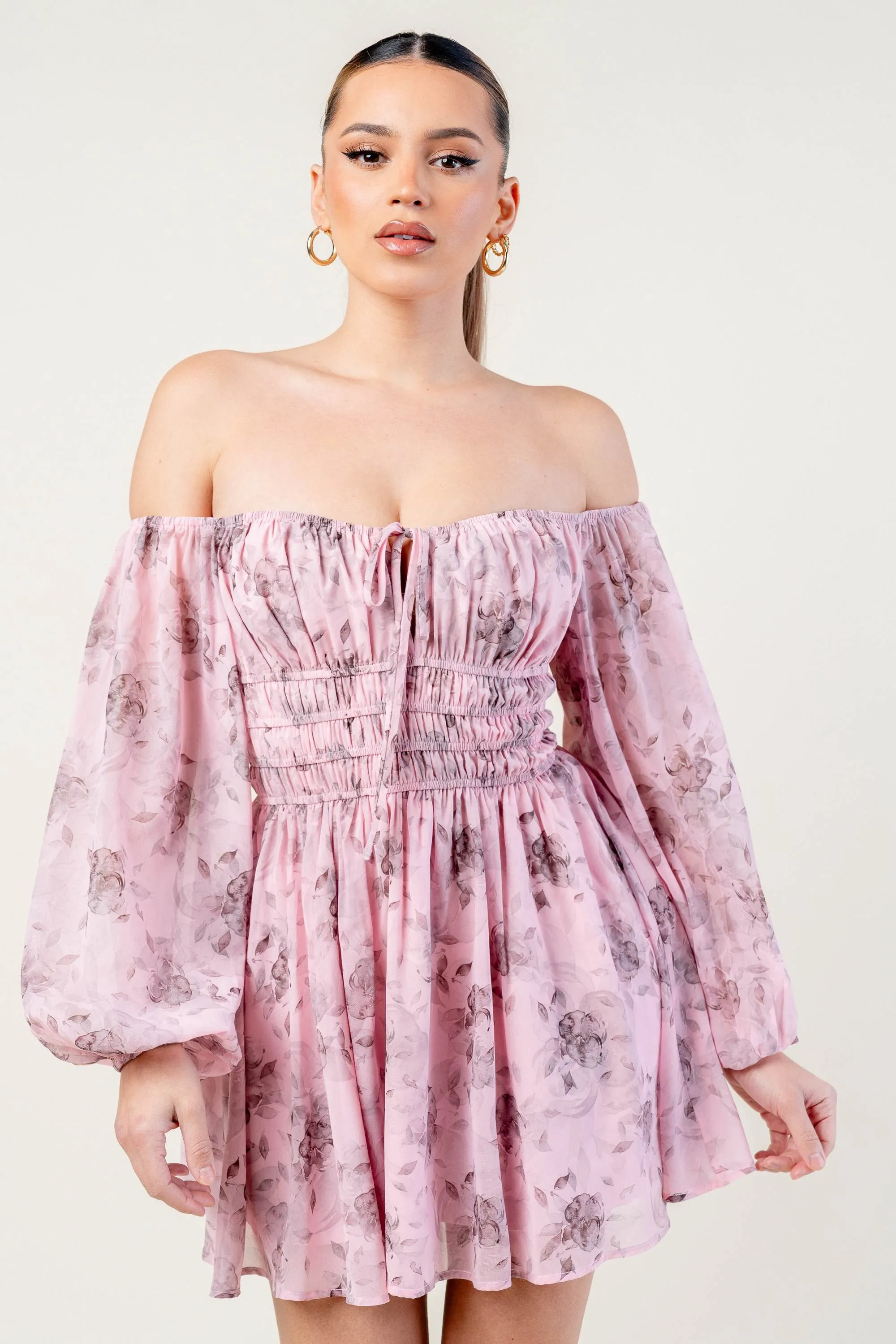 ROMANTIC FLORAL CHIFFON SMOCKED OFF SHOULDER DRESS sold by privy product image thumbnail 2