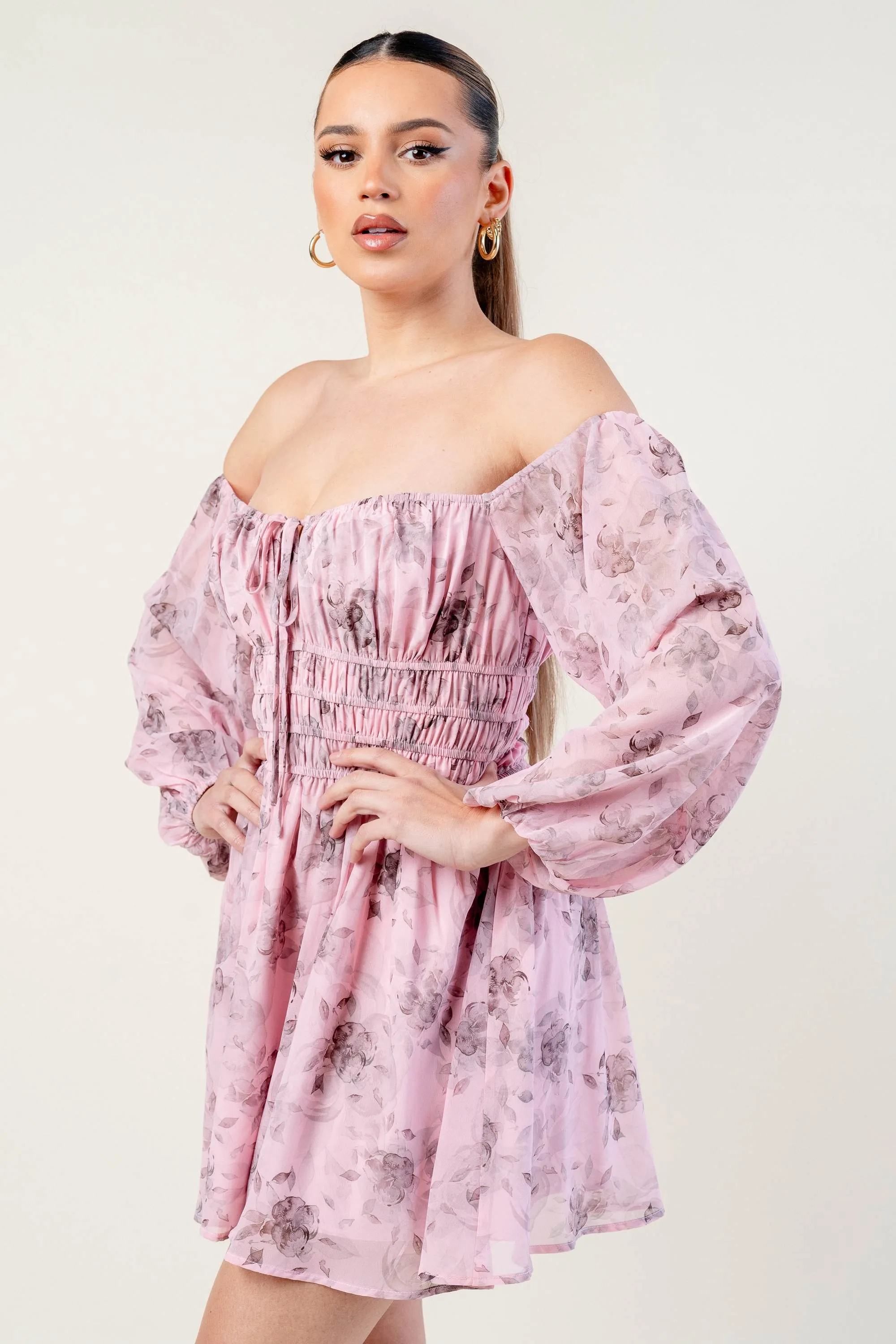 ROMANTIC FLORAL CHIFFON SMOCKED OFF SHOULDER DRESS sold by privy product image thumbnail 3