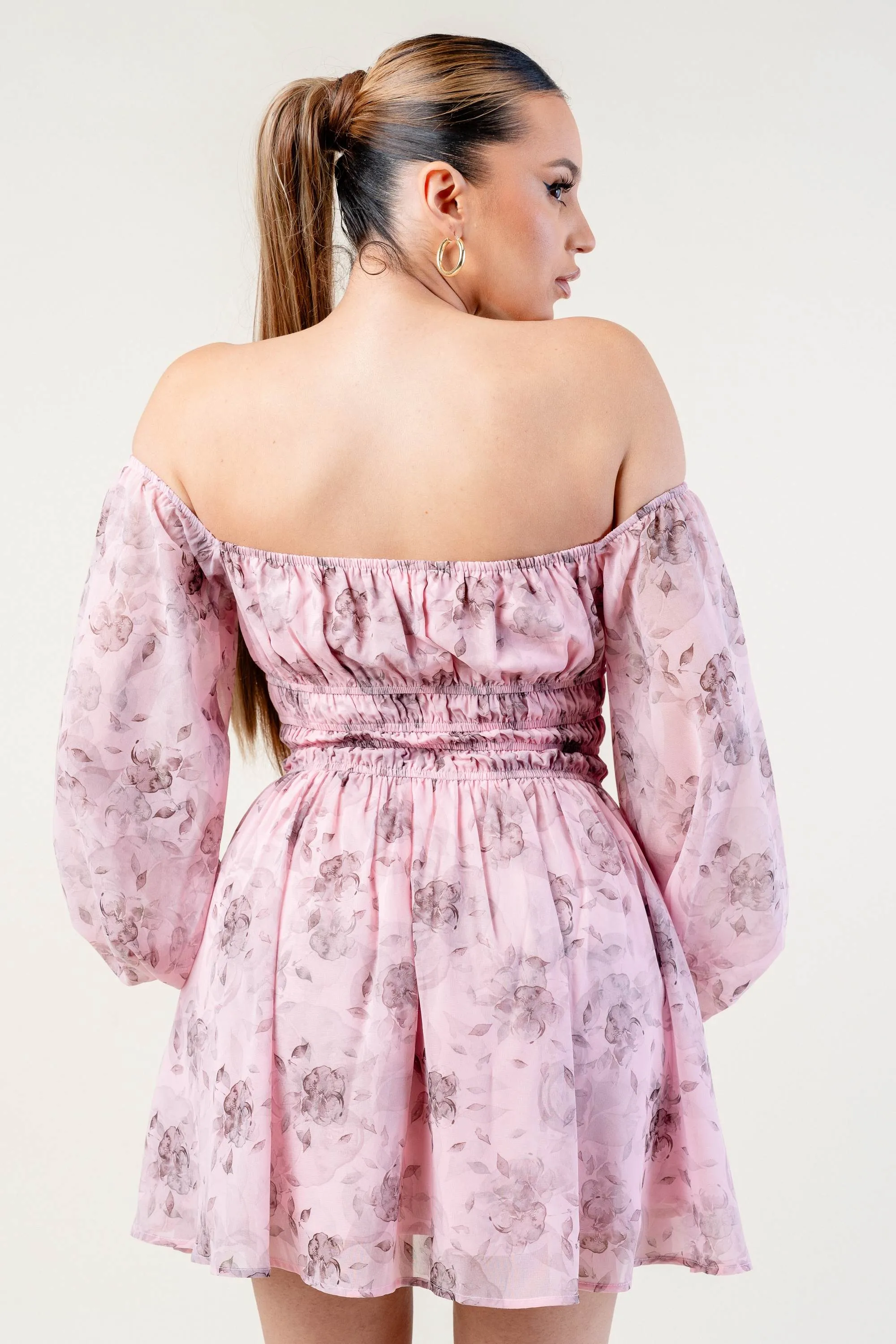 ROMANTIC FLORAL CHIFFON SMOCKED OFF SHOULDER DRESS sold by privy product image thumbnail 4