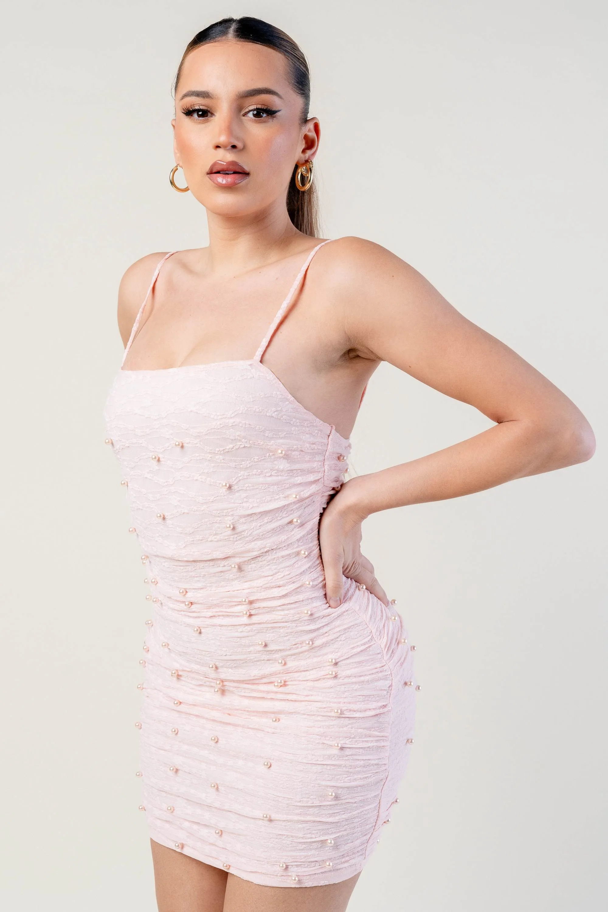 LUXE STRETCH LACE PEARL EMBELLISHED MINI DRESS sold by privy product image thumbnail 3