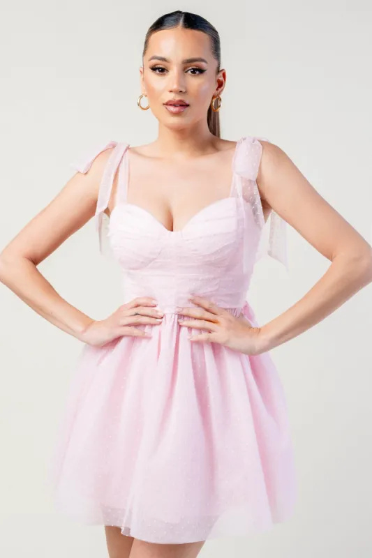ADORABLE POLKA DOT MESH BOW TIES SKATER MINI DRESS sold by privy
