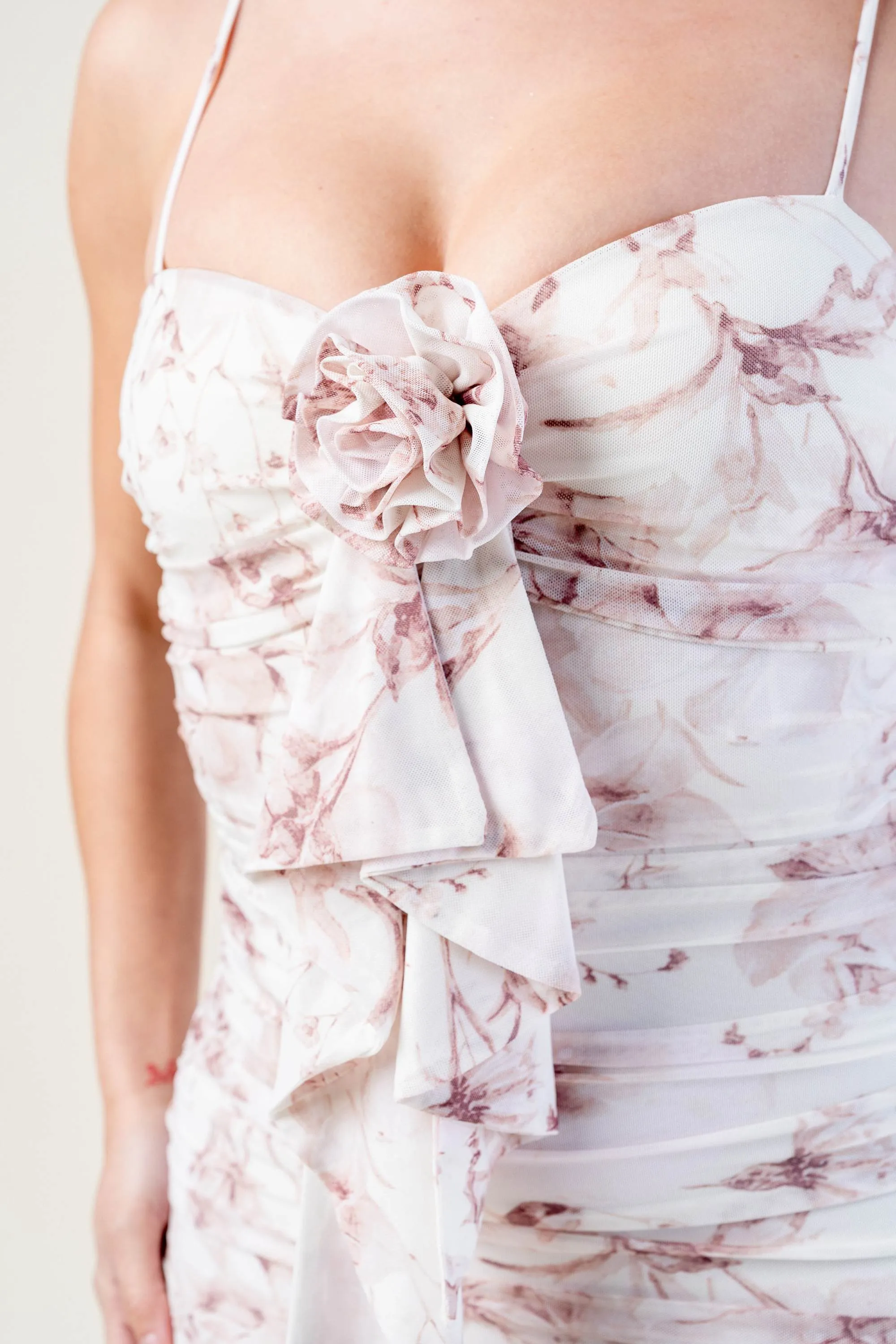 ROMANTIC FLORAL MESH ROSETTE RUCHED MIDI DRESS sold by privy product image thumbnail 5