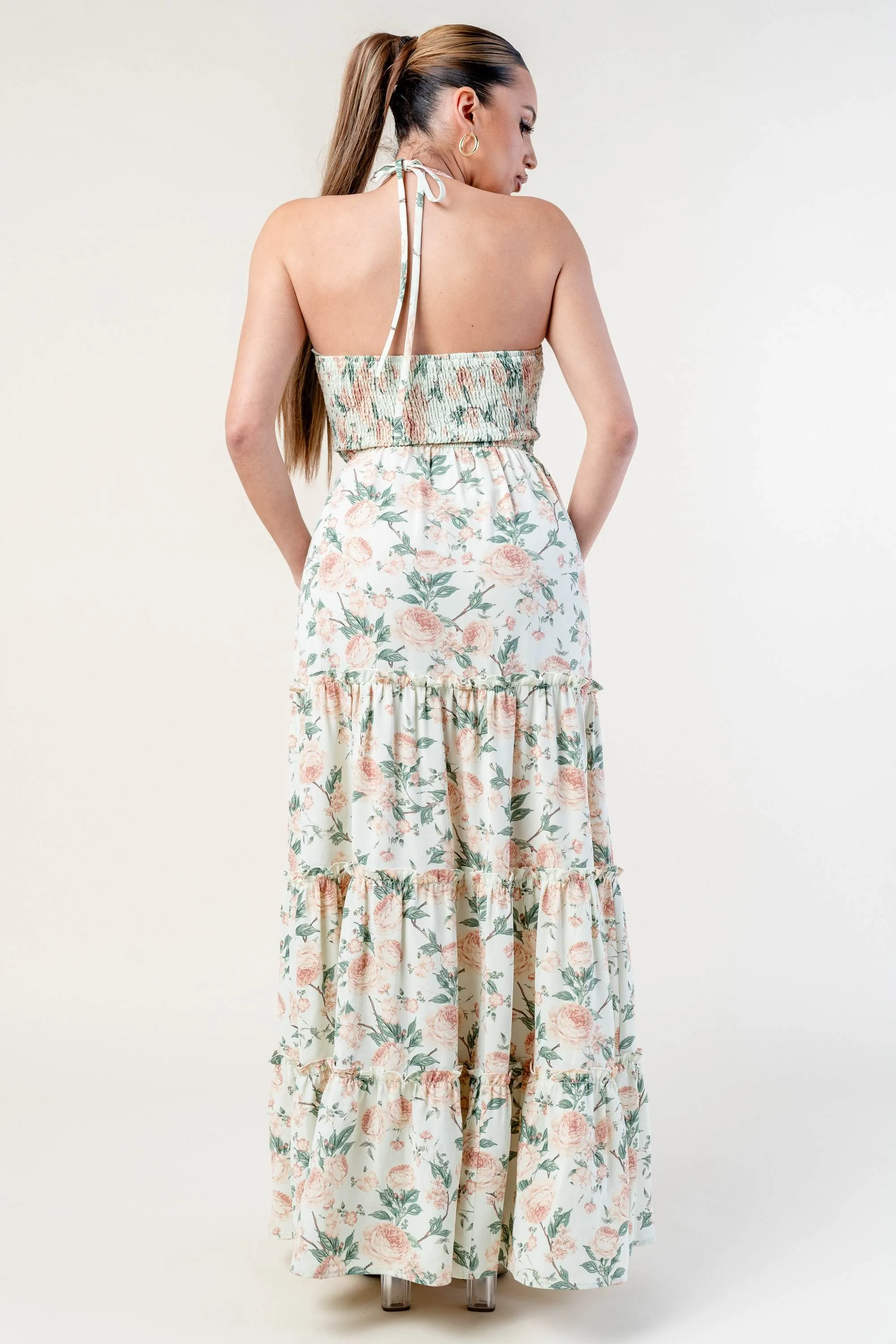 PD77862N-W / ROMANTIC FLORAL ROSETTE HALTER MAXI DRESS sold by privy product image thumbnail 3