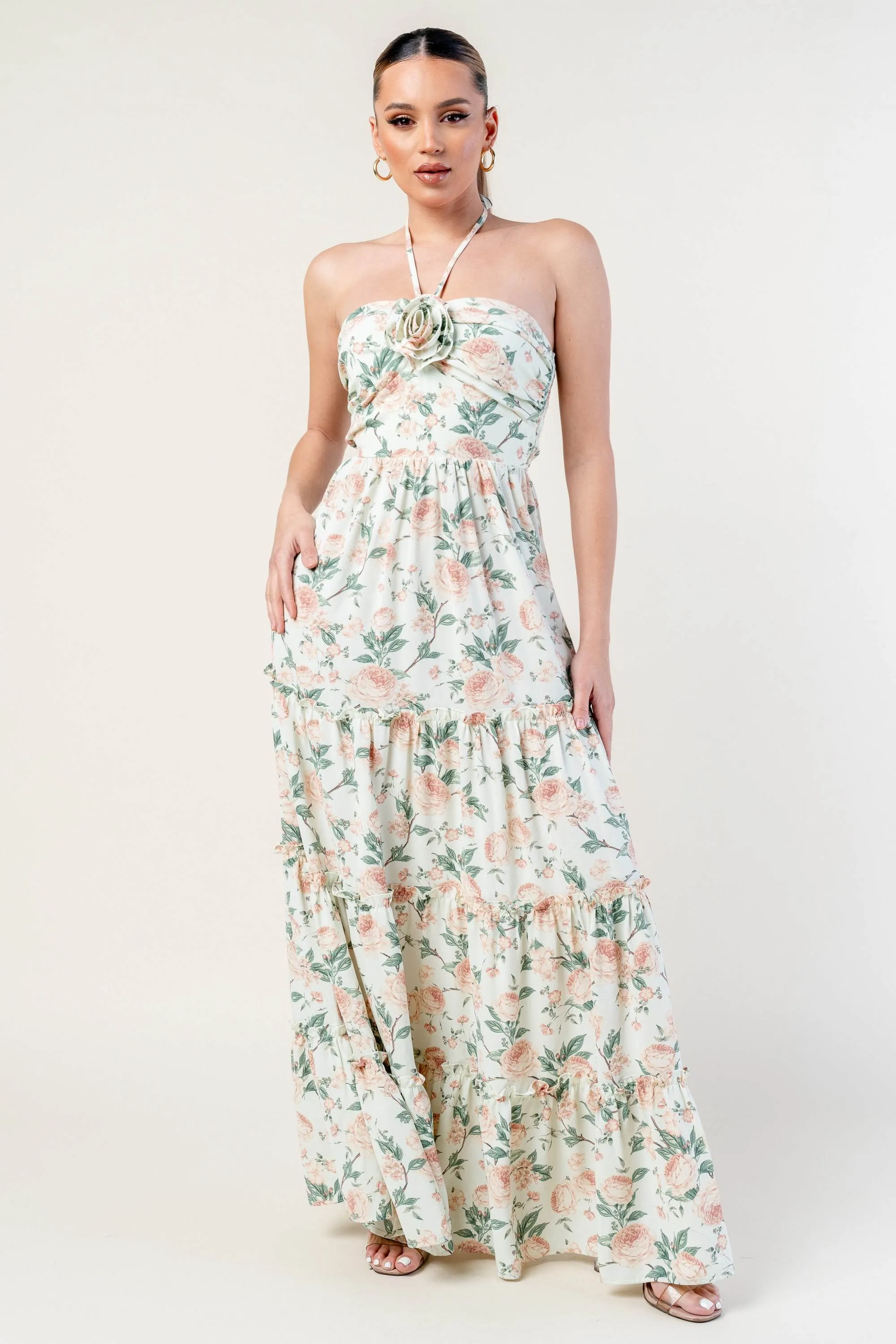 PD77862N-W / ROMANTIC FLORAL ROSETTE HALTER MAXI DRESS sold by privy product image thumbnail 4