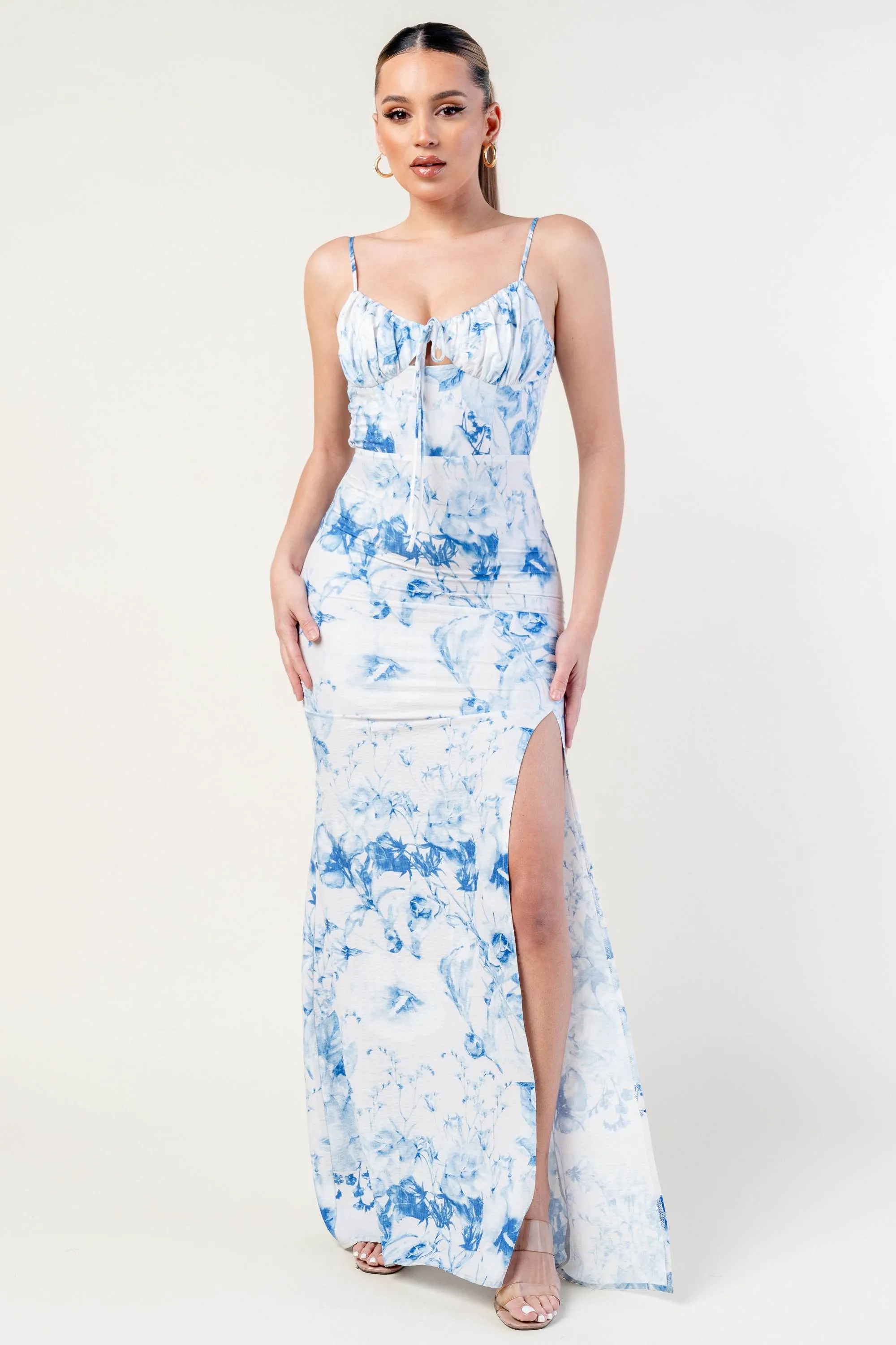 ROMANTIC FLORAL PRINT RUCHED SWEETHEART MAXI DRESS sold by privy product image thumbnail 4