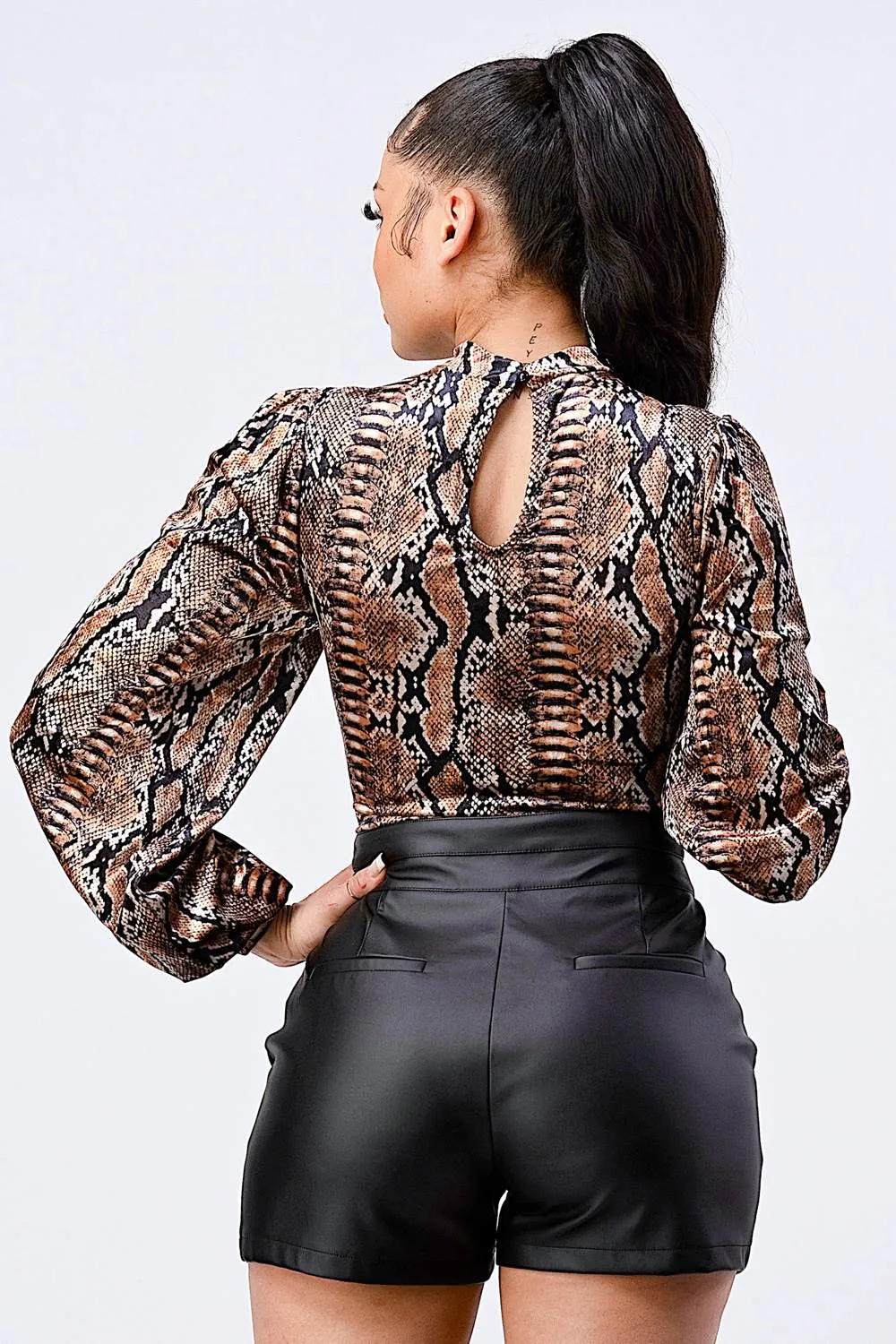 VELVET SNAKE PRINT CUTOUT MOCK NECK BODYSUIT sold by privy product image thumbnail 3