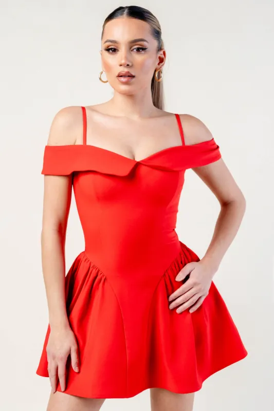 ADORABLE COLD SHOULDER SKATER MINI DRESS sold by privy