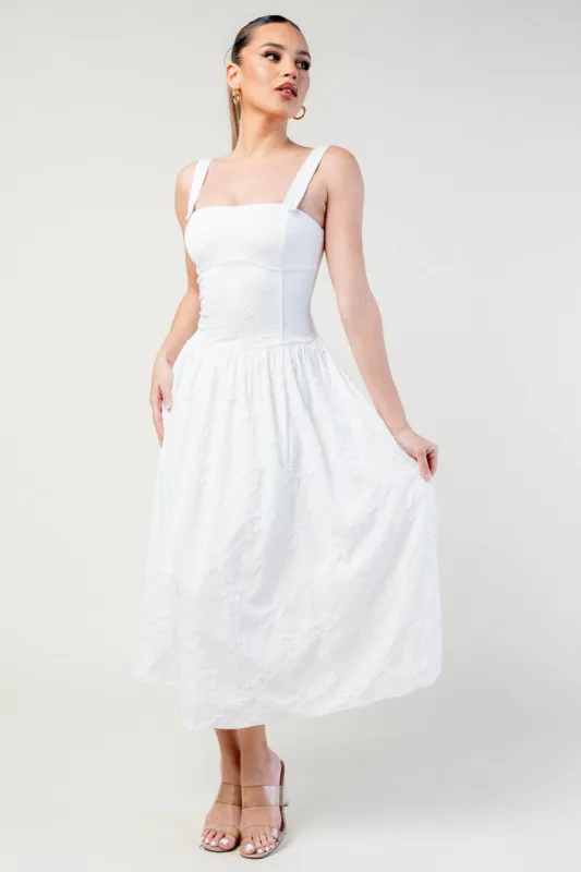LUXE STRETCH TEXTURED WOVEN SLEEVELESS MIDI DRESS made by privy