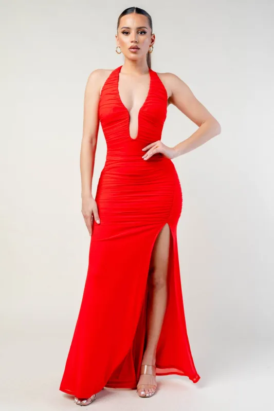 LUXE MESH MERMAID HALTER NECK MAXI DRESS sold by privy