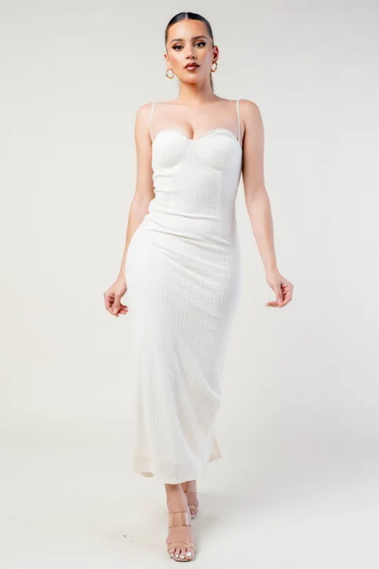 LUXE STRETCH LACE SWEETHEART BACK SLIT MAXI DRESS sold by privy