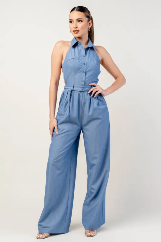 STRETCH WOVEN JUMPSUIT sold by privy