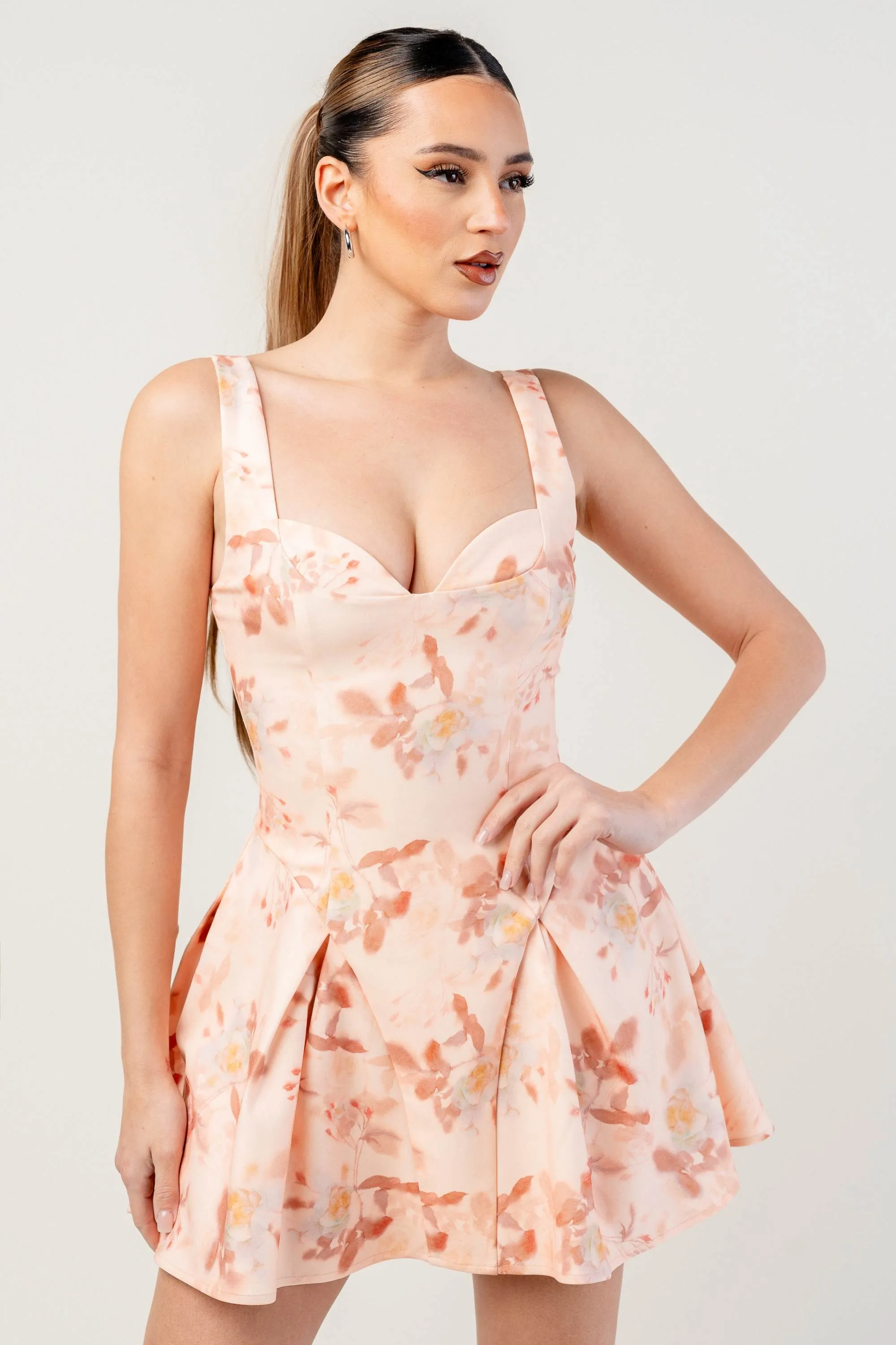 THICK STRETCH WOVEN PRINT MINI SKATER DRESS sold by privy product image thumbnail 4