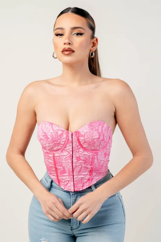 PTKS45295N / FLORAL JACQUARD KNIT CORSET HOOK&EYE BUSTIER TOP sold by privy