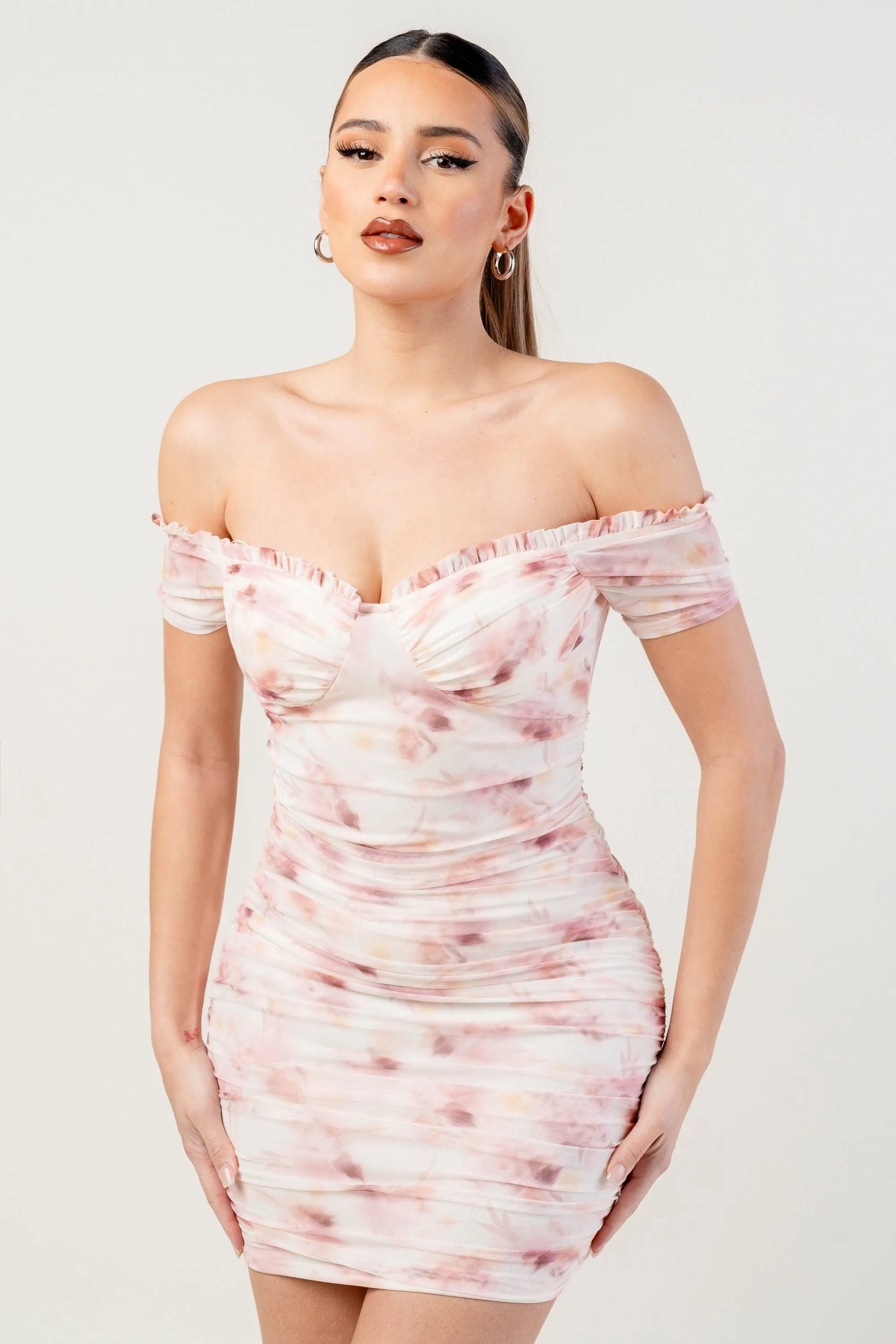 ROMANTIC FLORAL MESH OFF SHOULDER MINI DRESS sold by privy product image thumbnail 2