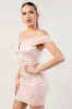 PD78525K / LUXE PEARL SATIN OFF SHOULDER RUCHED MINI DRESS sold by privy