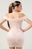 PD78525K / LUXE PEARL SATIN OFF SHOULDER RUCHED MINI DRESS sold by privy
