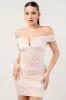 PD78525K / LUXE PEARL SATIN OFF SHOULDER RUCHED MINI DRESS sold by privy