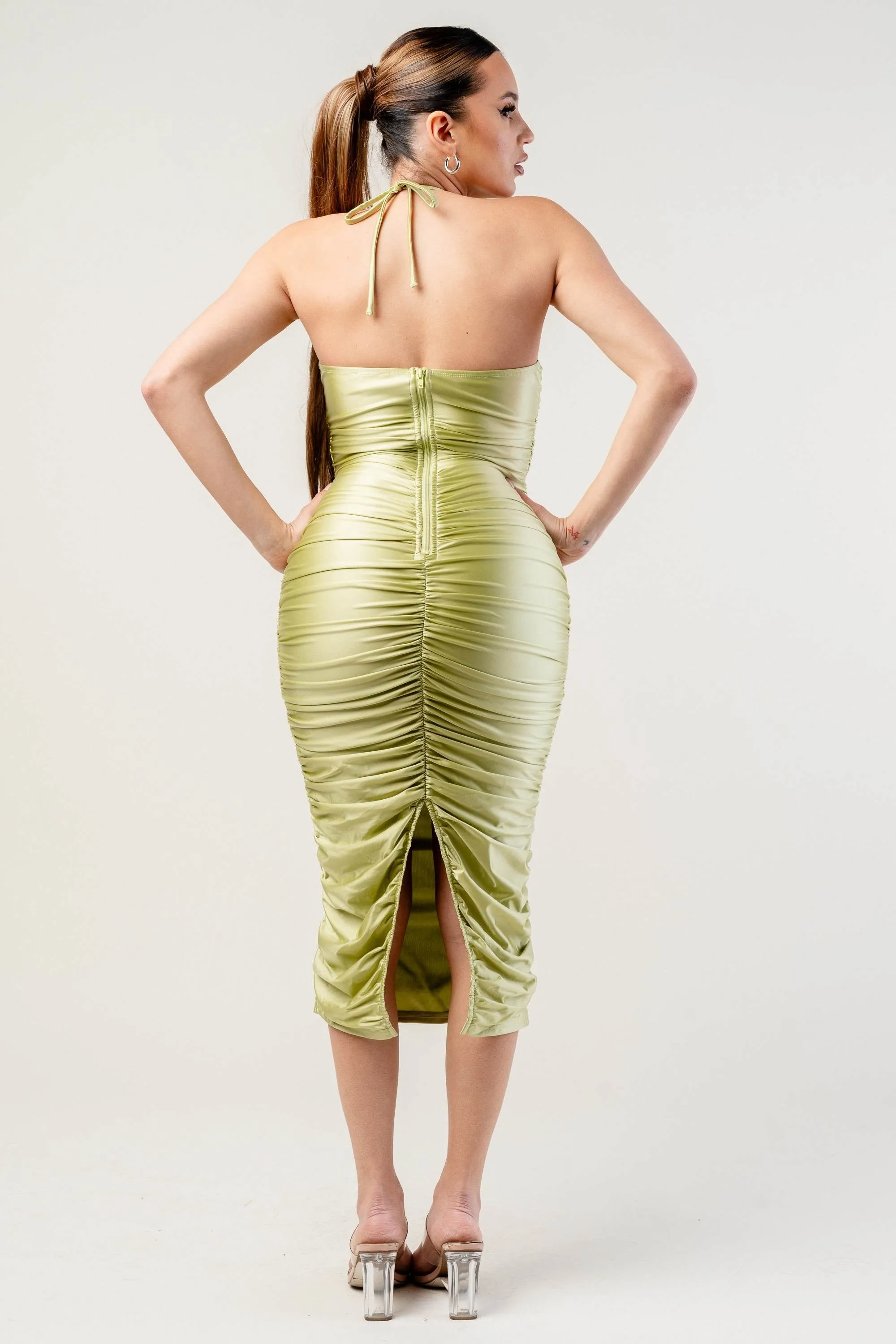LUXE PEARL SATIN GOLD JEWEL W/ HALTER MIDI DRESS sold by privy product image thumbnail 3