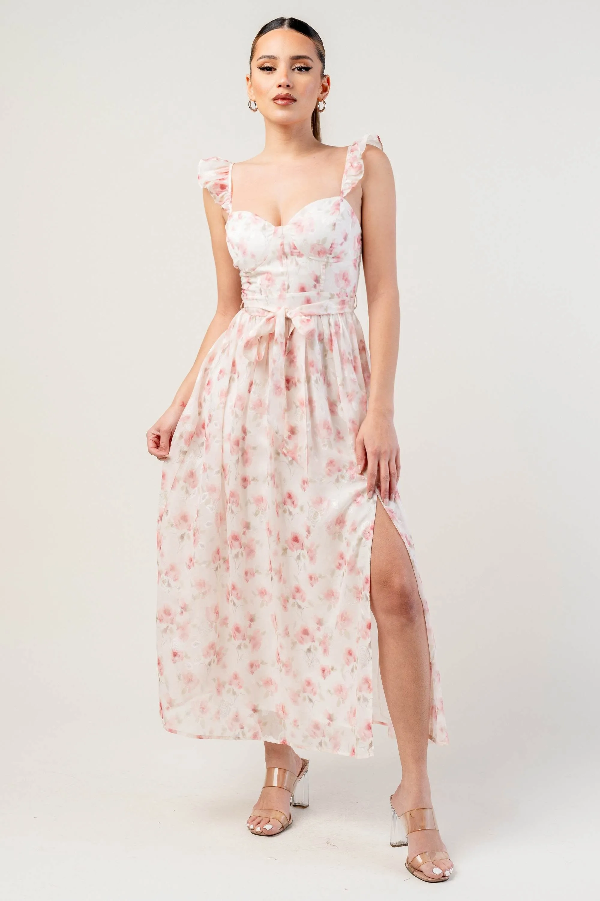 ROMANTIC FLORAL CHIFFON FRONT WAIST TIE MIDI DRESS sold by privy product image thumbnail 4