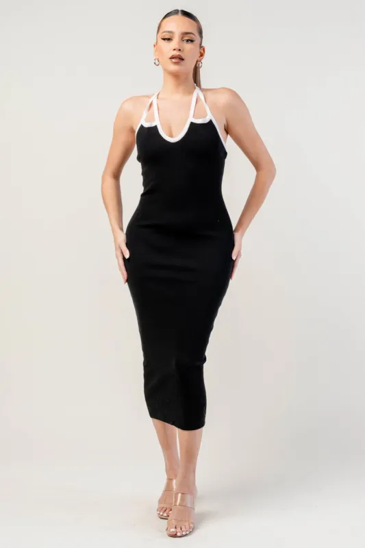 PD78488S / CONTRAST COLOR KEYHOLE CUTOUT MIDI DRESS sold by privy