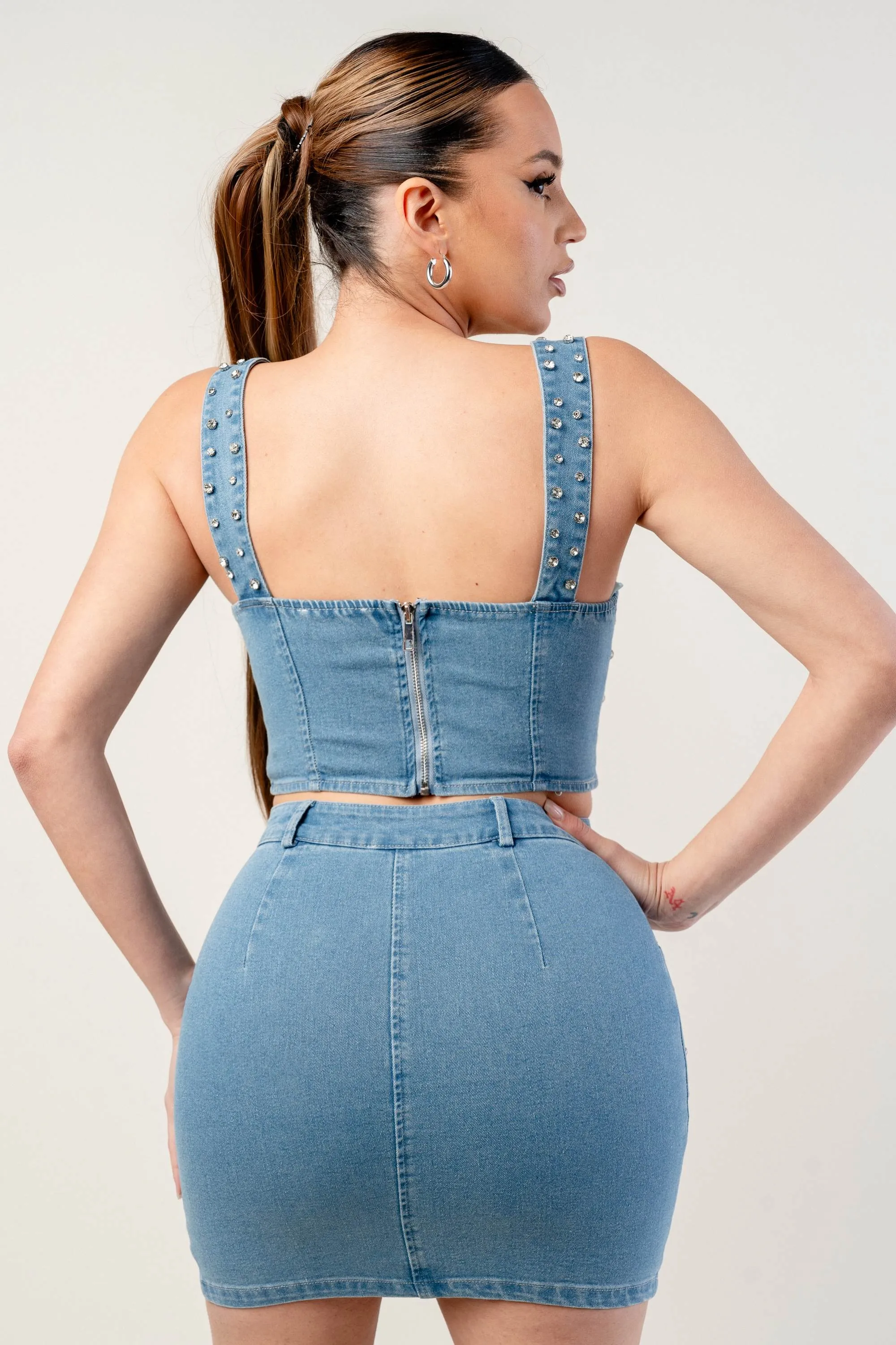 PS9639ETP / CRYSTAL EMBELLISHED STRETCH WASHED DENIM SET sold by privy product image thumbnail 5