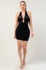 SEXY HALTER NECK MESH INSET TRIM DETAIL MINI DRESS sold by privy