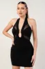 SEXY HALTER NECK MESH INSET TRIM DETAIL MINI DRESS sold by privy
