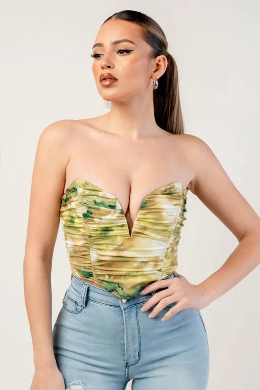 V WIRE INSERT RUCHING TUBE CROP TOP sold by privy