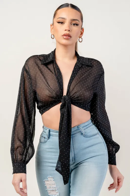 SHEER CHIFFON WITH STUDS LONG SLEEVE TIE SHIRTS sold by privy