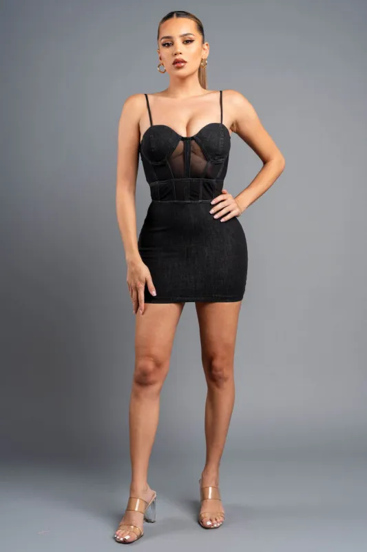 STRETCH WASHED DENIM MINI DRESS sold by privy